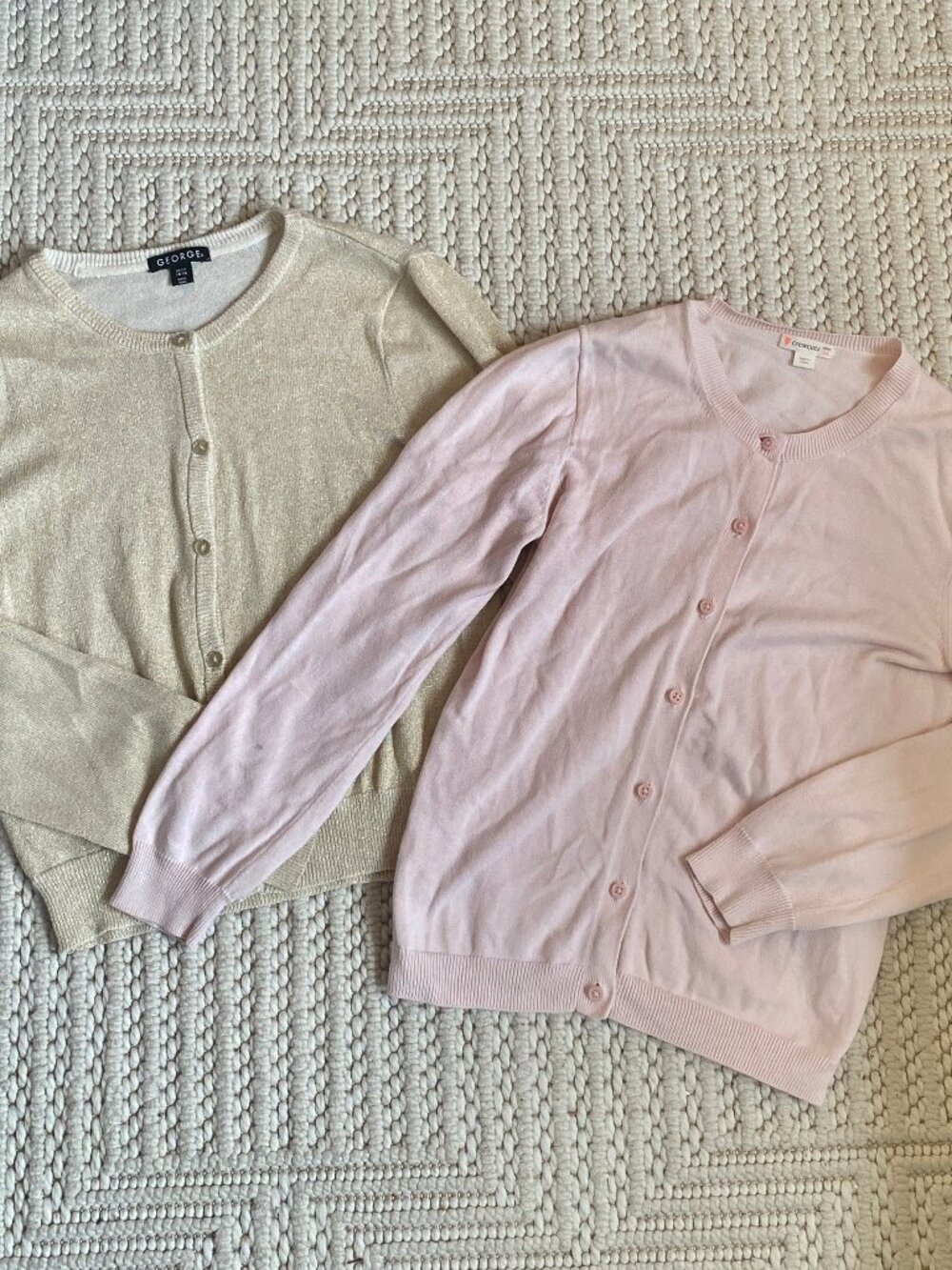 14 Girls Crewcuts Pink Cardigan and George Sparkly Gold Cardigan